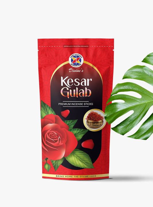 Divine's Kesar Gulab Zipper Agarbatti | Pack of 4 | 110g Each Pack