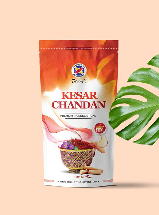 Divine's Kesar Chandan Zipper Agarbatti | Pack of 4 | 110g Each Pack