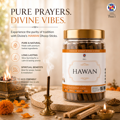 Hawan - Dhoop Stick Jar |Long-Lasting Aroma | Charcoal-Free Bambooless Dhoop batti | 4 Inch, 200g | Natural Fragrance for Puja & Meditation (Pack of 1, Hawan)