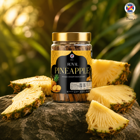 Pineapple Dhoop Stick Jar | Long-Lasting Aroma | Charcoal-Free Bambooless Dhoop Batti | 4 Inch, 200g | For Puja & Meditation (Pack of 1, Pineapple)