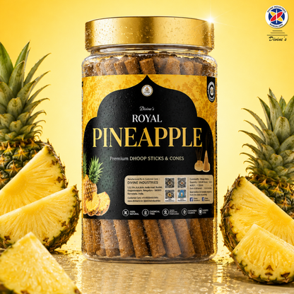 Pineapple Dhoop Stick Jar | Long-Lasting Aroma | Charcoal-Free Bambooless Dhoop Batti | 4 Inch, 200g | For Puja & Meditation (Pack of 1, Pineapple)