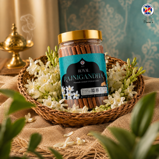 Rajnigandha Dhoop Stick Jar | Long-Lasting Aroma | Charcoal-Free Bambooless Dhoop Batti | 4 Inch, 200g | For Puja & Meditation (Pack of 1, Rajnigandha)