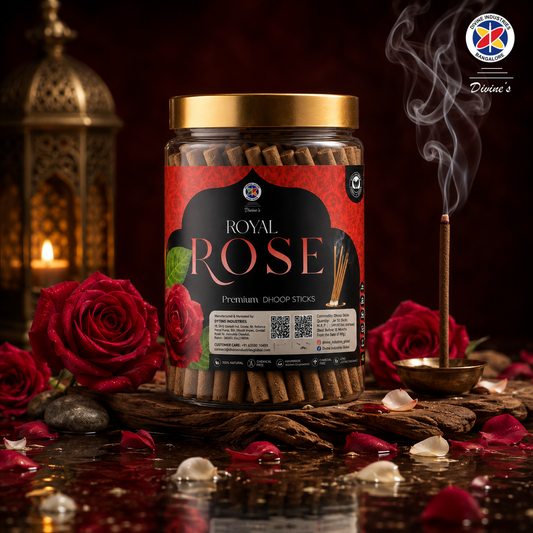 Royal Rose Dhoop Stick Jar | Long-Lasting Aroma | Charcoal-Free Bambooless Dhoop Batti | 4 Inch, 200g | For Puja & Meditation (Pack of 1, Royal Rose)Meditation (Pack of 1, Hawan)