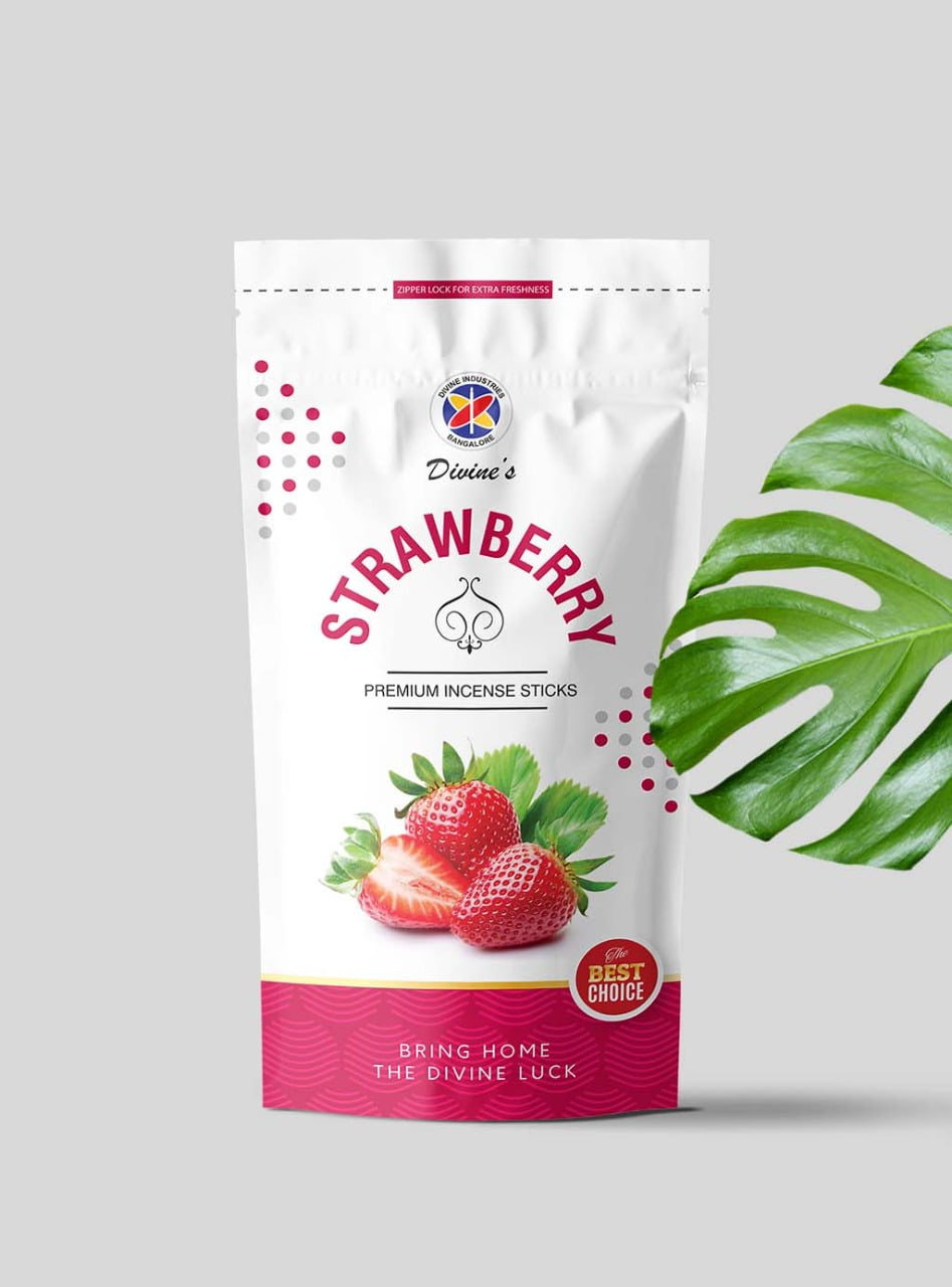Divine's Strawberry Agarbatti | Pack of 4 | 130g Each Pack