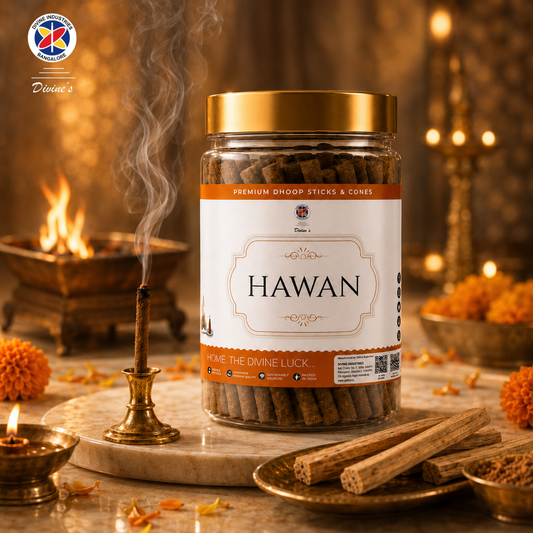 Hawan - Dhoop Stick Jar |Long-Lasting Aroma | Charcoal-Free Bambooless Dhoop batti | 4 Inch, 200g | Natural Fragrance for Puja & Meditation (Pack of 1, Hawan)