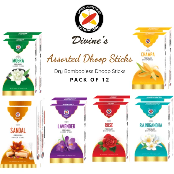 Divine's Assorted Dry Bambooless Premium Dhoop Sticks - Pack of 12 (Min quantity 2)